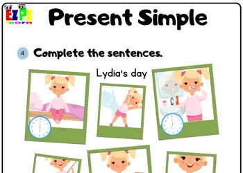 Present Simple Complete the Sentences Lydia's Day Grammar Worksheet Book 1 pdf